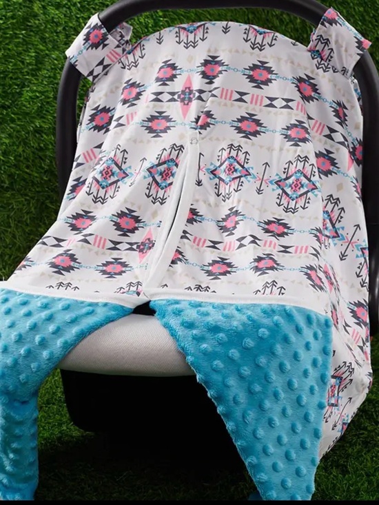 Other - Boho Aztec Baby Car seat Cover in Blue and Pink
